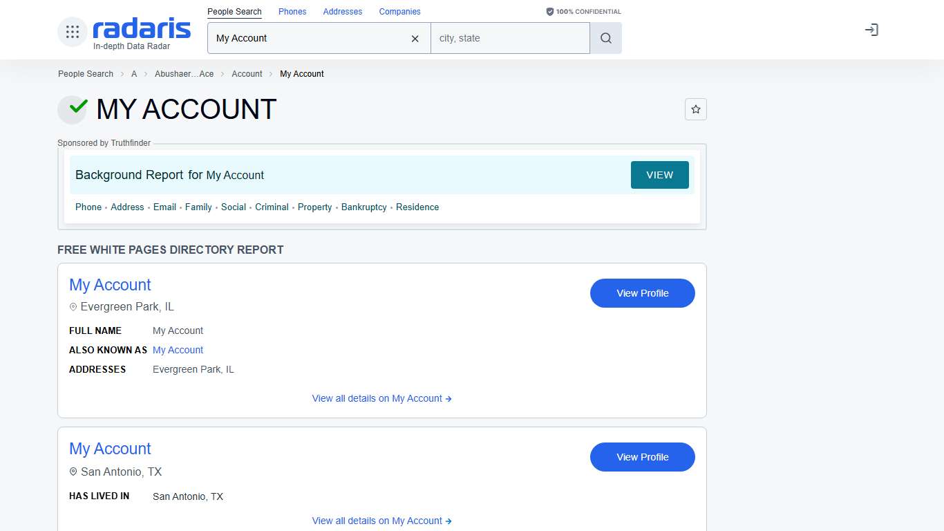 MY ACCOUNT - Age, Phone Number, Contact, Address Info, Public Records | Radaris