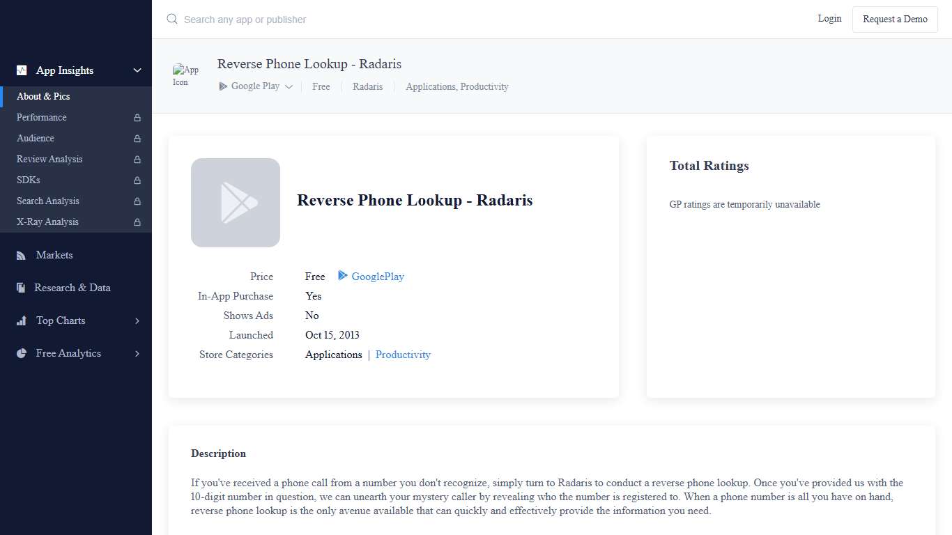 About: Reverse Phone Lookup - Radaris (Google Play version) | | Apptopia