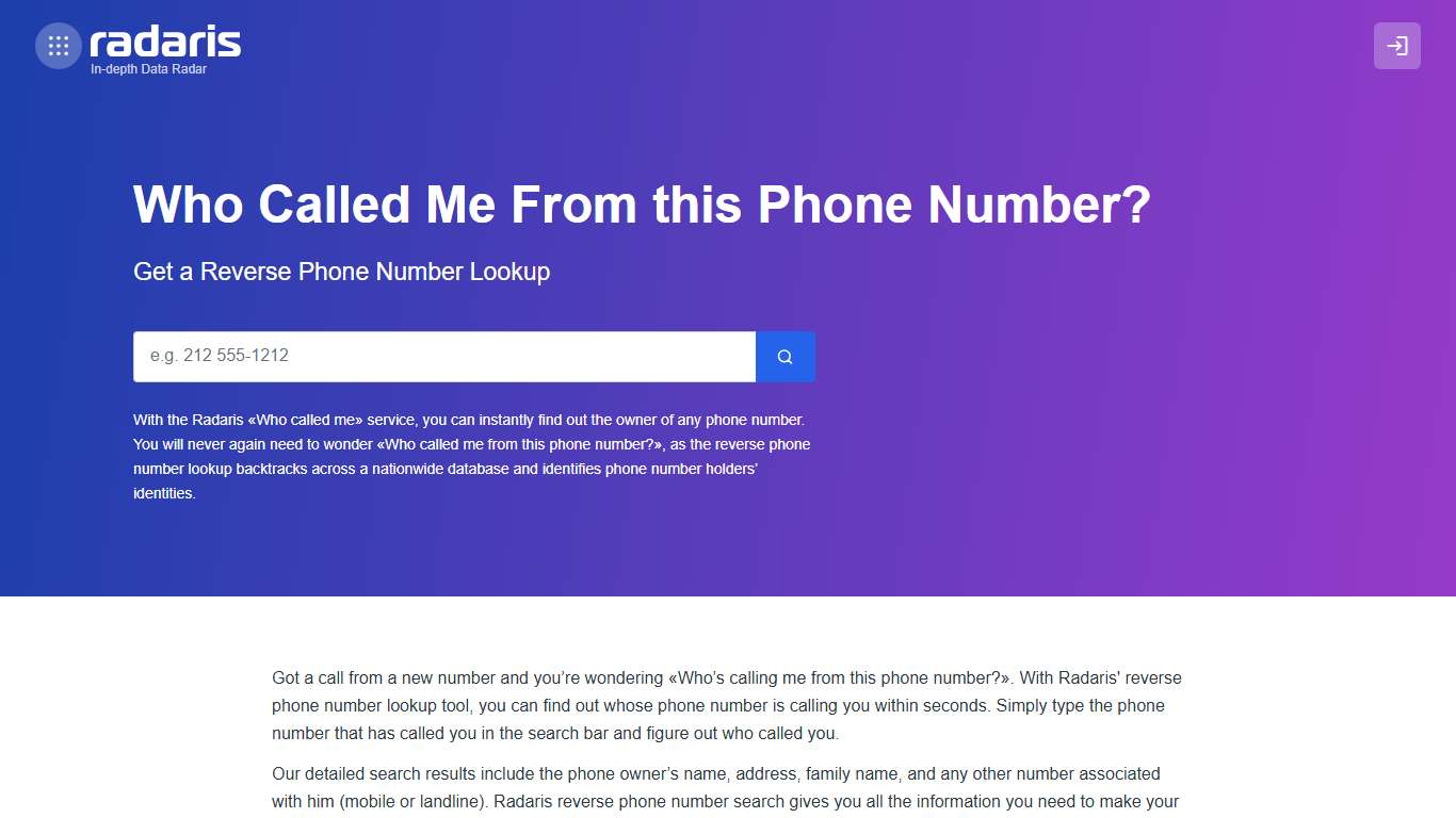 Who Called Me from this Phone Number? - Reverse Phone Lookup | Radaris