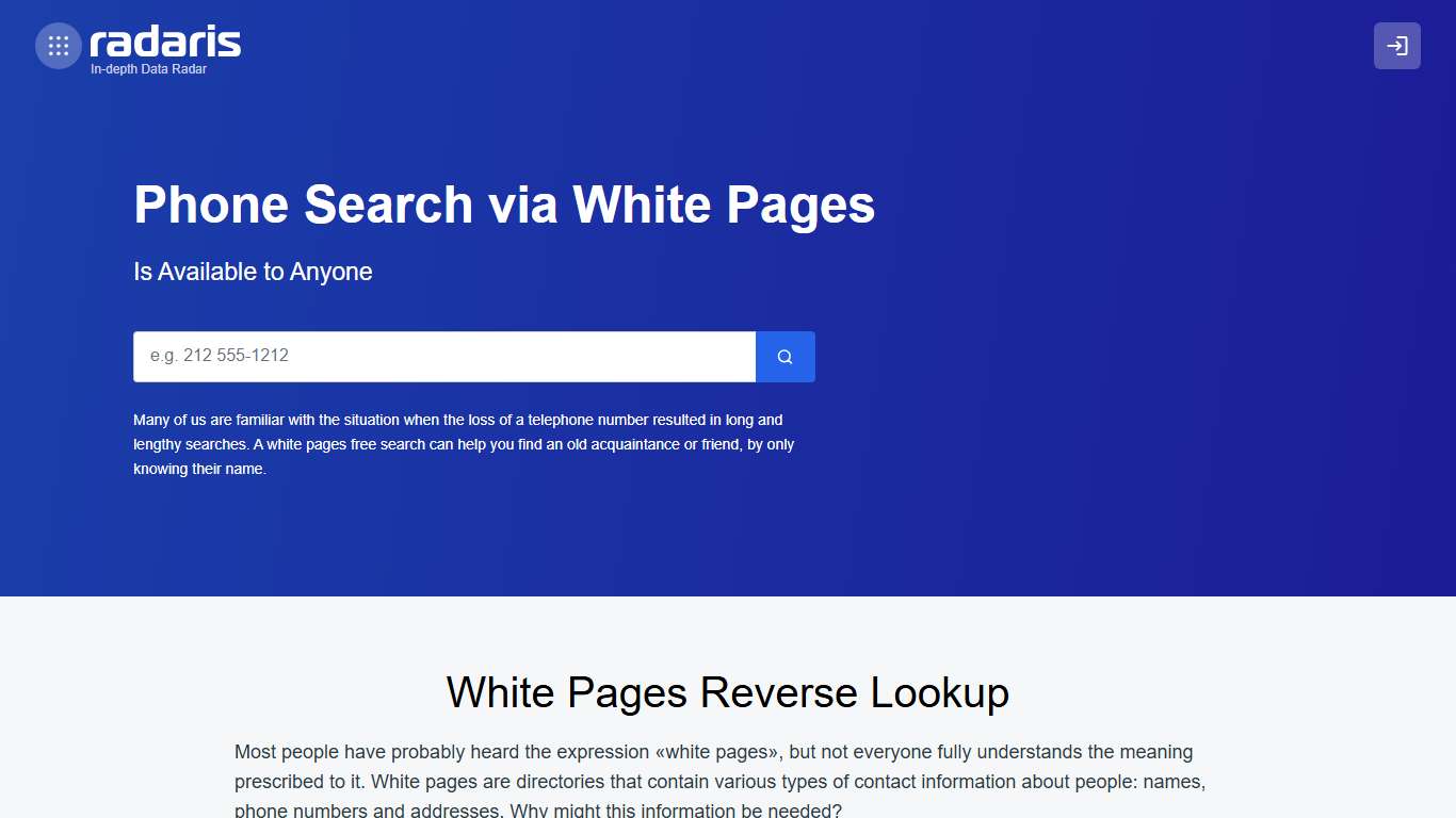 White Pages Phone Number Lookup, Free US Phone Book - Radaris